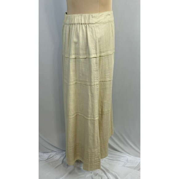 Denim & Co. Beige Tiered Maxi Skirt Medium Lagenlook Modest - Picture 2 of 5